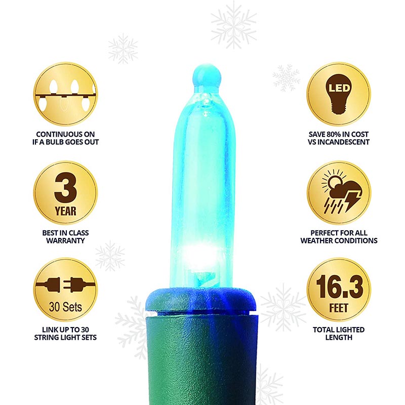 Outdoor/Indoor Christmas Lights HM5 LED, 50-Bulbs per 16.3FT Set, Blue Outdoor/Indoor Christmas Lights HM5 LED, 50-Bulbs per 16.3FT Set, Blue